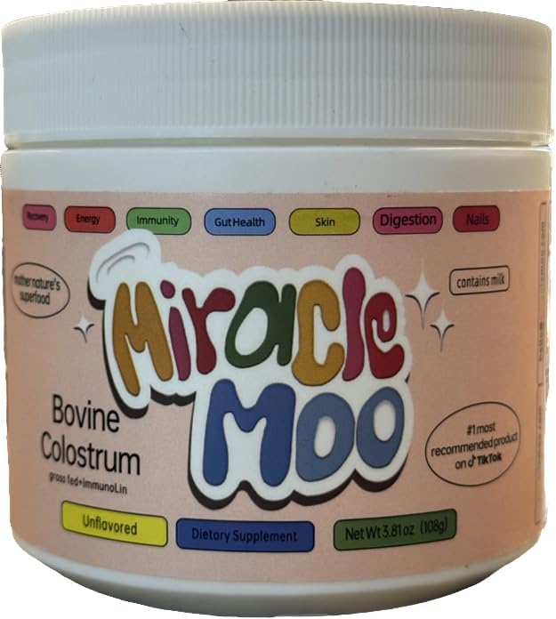 Miracle Moo Colostrum Supplement for Gut Health, Hair Growth, and Immune Support, Unflavored 60 Servings