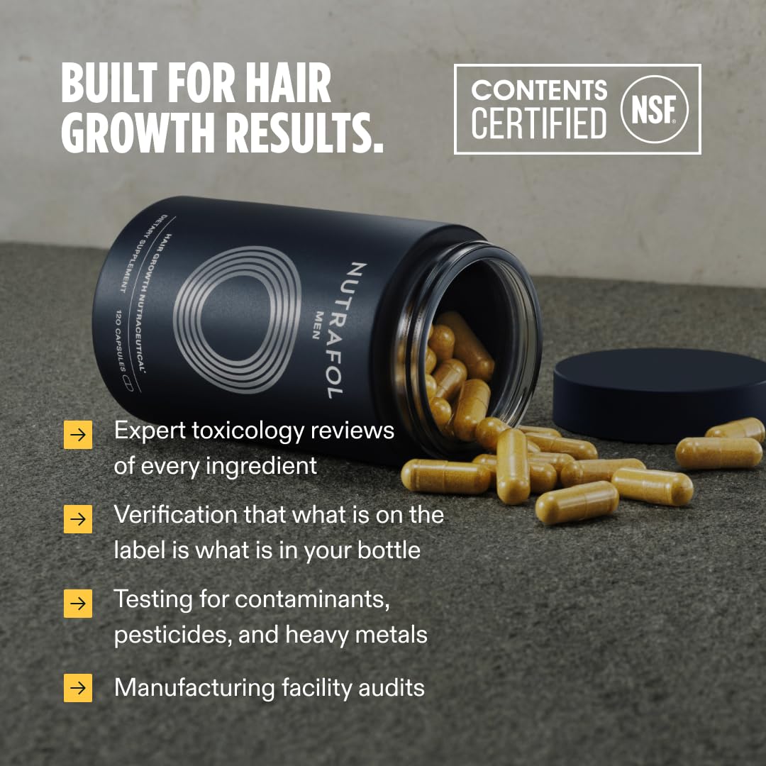 Nutrafol Men's Hair Growth Supplements, Clinically Tested for Visibly Thicker Hair and Scalp Coverage, Dermatologist