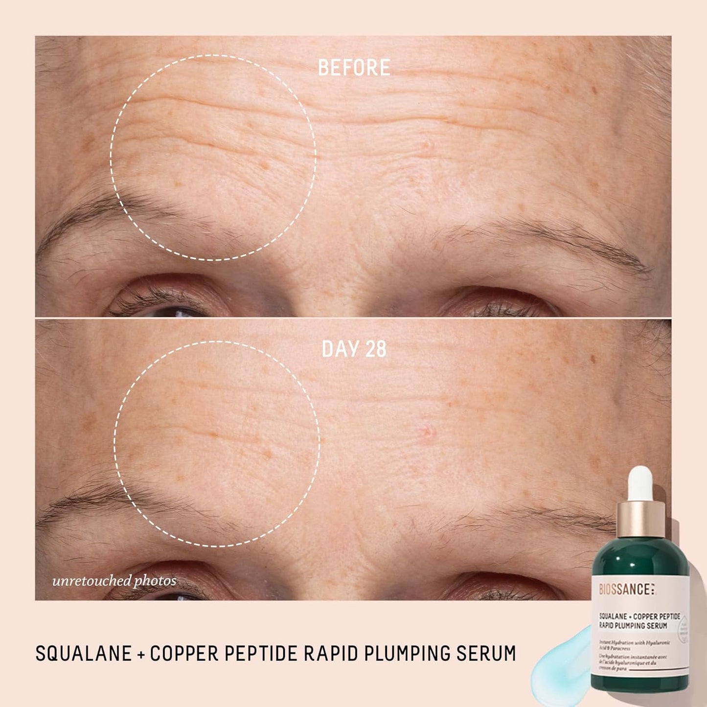 Biossance Squalane + Copper Peptide Rapid Plumping Serum - Face Serum for All Skin Types - Visibly Plumping + Firming Skin, Fine Lines + Wrinkles, Vegan Copper Peptides, Hyaluronic Acid
