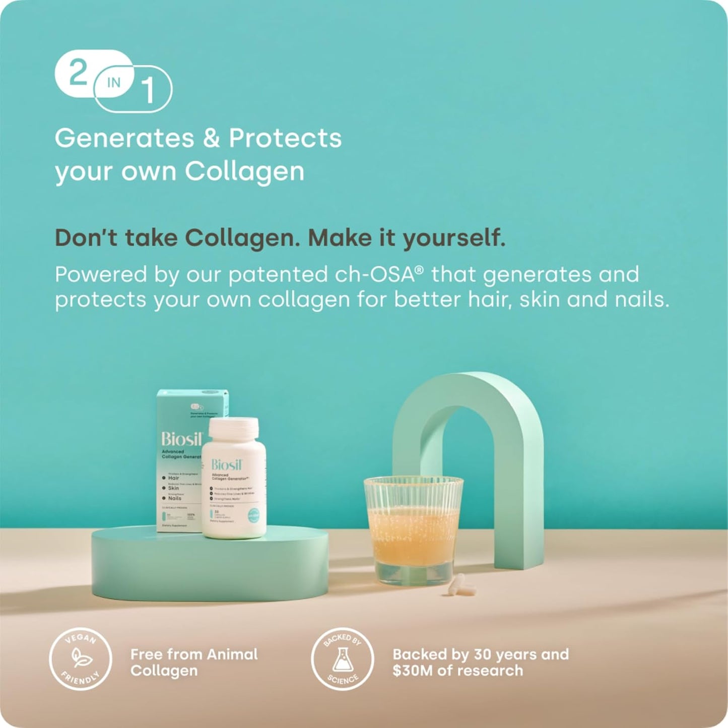Biosil Collagen Booster Supplement - 120 Original Capsules - Patented ch-OSA Activator for Skin, Hair, Nails & Joints - Supports Natural Production