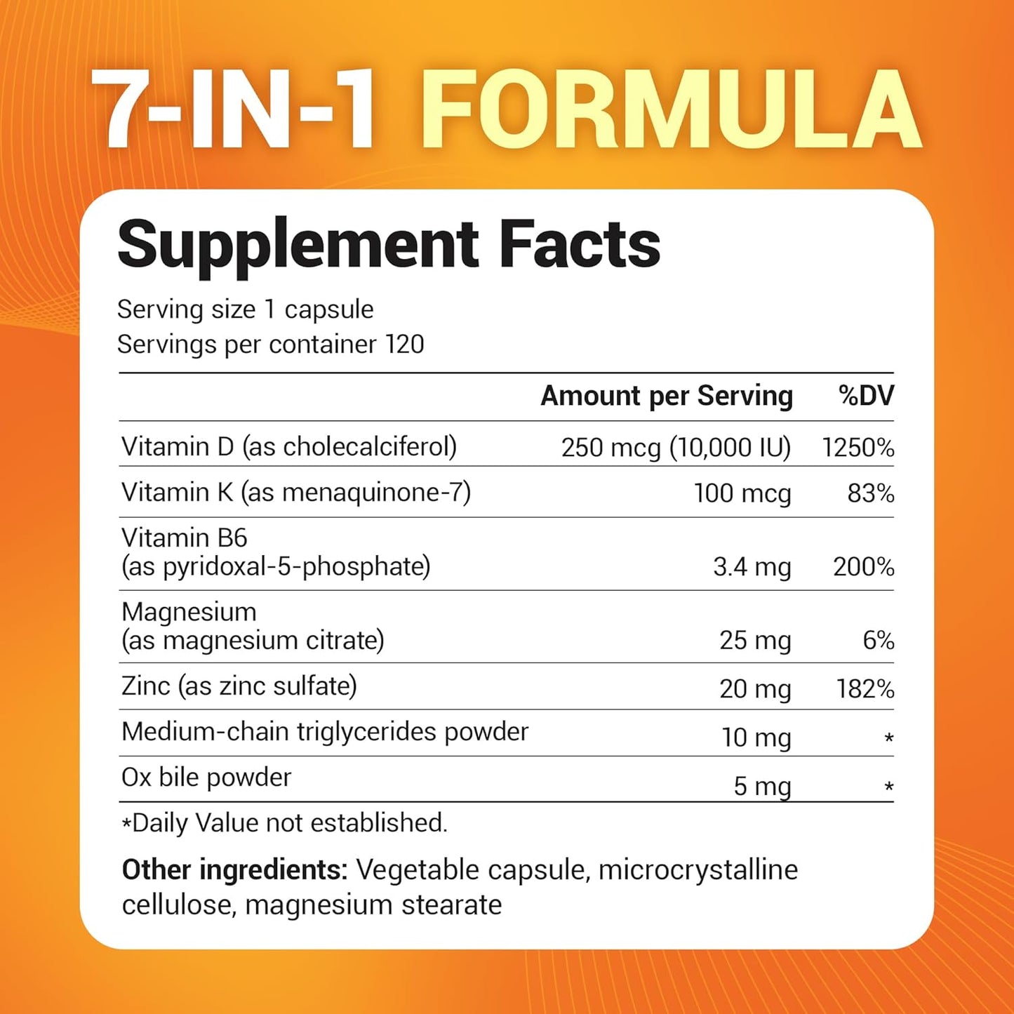 Dr. Berg Maximum Strength 7-in-1 Vitamin D3 K2 10,000 IU | Naturally Derived D3 | 4X Lab-Tested & Verified | High Absorption Formula | K2 D3 Vitamin Supplement - 120 Capsules