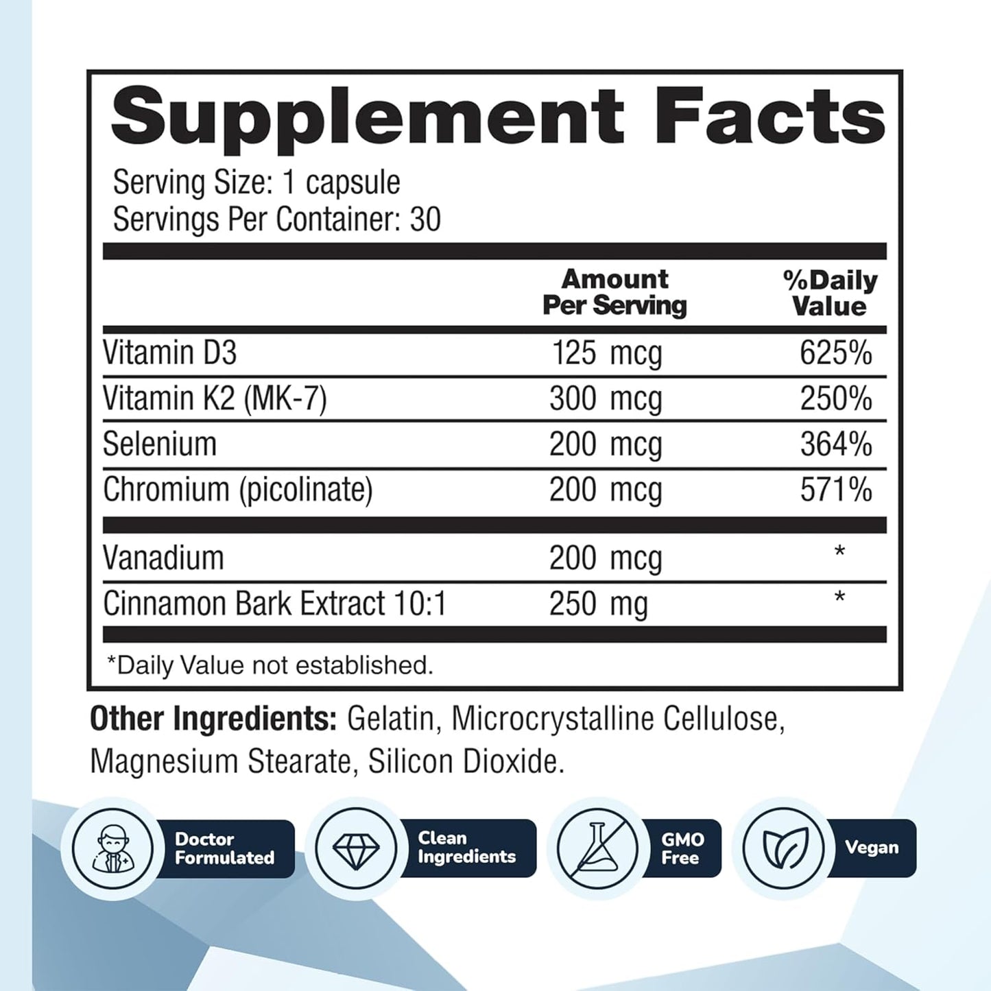 CinnaChroma Capsules - Cinnamon Supplements with 10:1 Extract, Chromium, Vanadium, Selenium, Vitamin D3 & K2 - Natural Sugar Blocker - 30 Capsules
