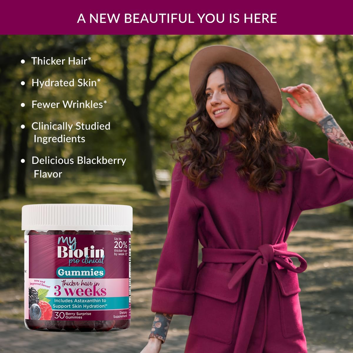 Purity Products MyBiotin ProClinical Gummies - Thicker Hair Starting in 3 Weeks & Fights Wrinkles - MB40X Biotin Matrix w/Astaxanthin - 40X More Soluble vs Ordinary Biotin 30 Berry Gummy Chews