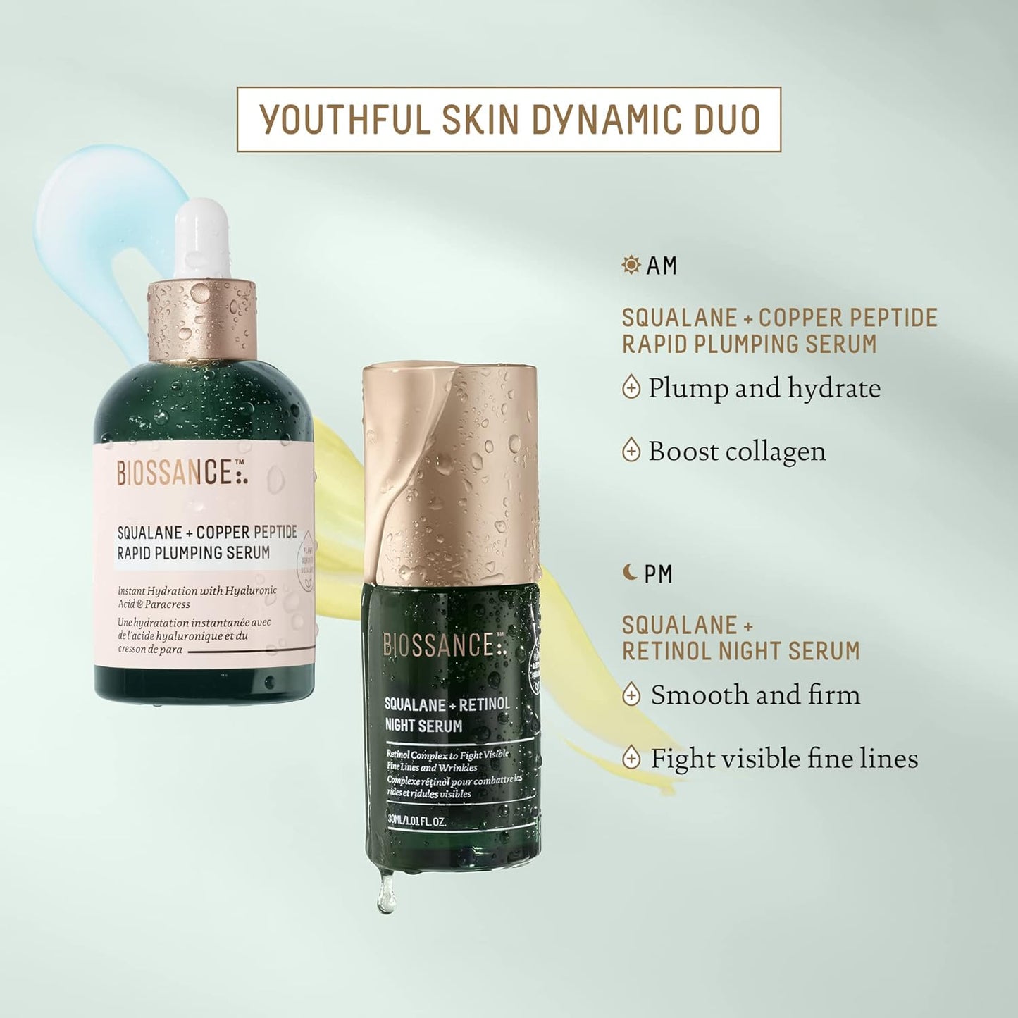 Biossance Squalane + Copper Peptide Rapid Plumping Serum - Face Serum for All Skin Types - Visibly Plumping + Firming Skin, Fine Lines + Wrinkles, Vegan Copper Peptides, Hyaluronic Acid