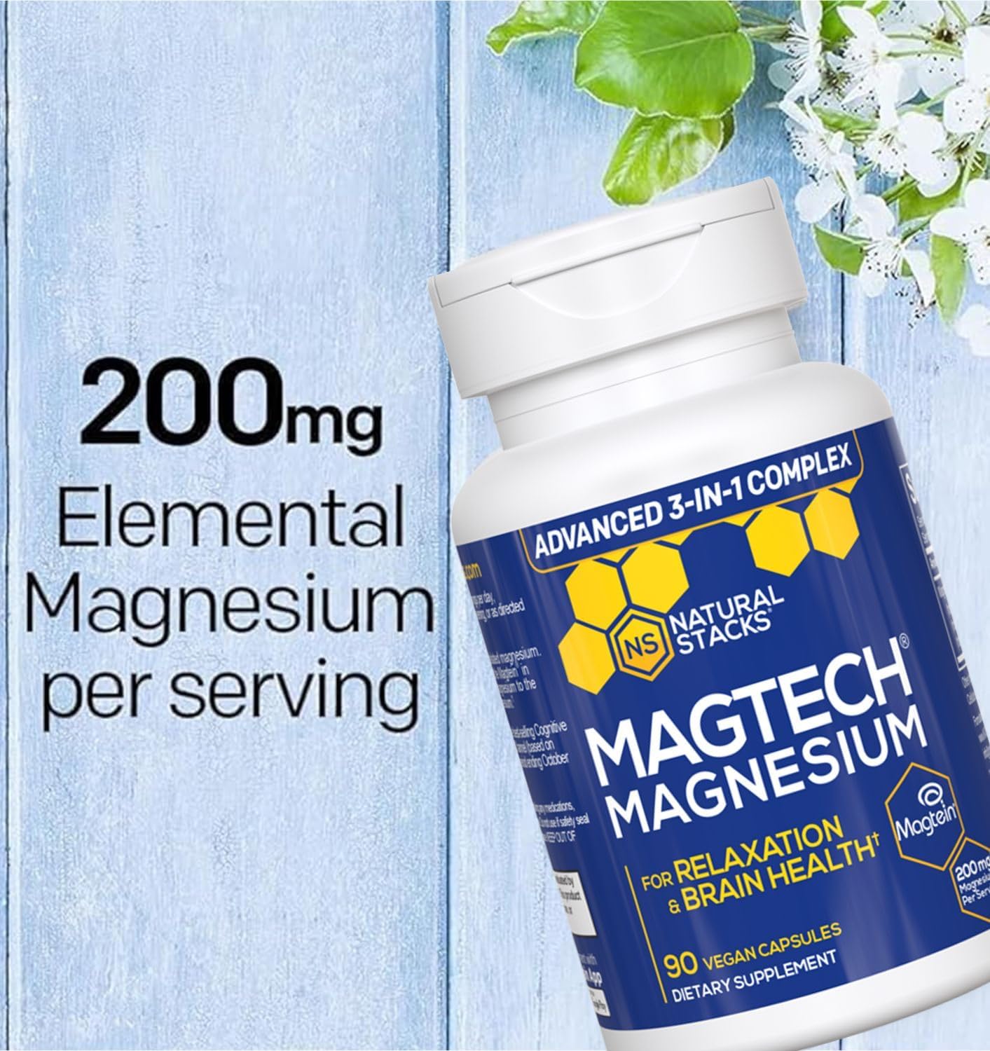 MagTech Magnesium Complex - 3 Forms of Magnesium: Magtein L-Threonate, Glycinate & Taurate - 200mg Chelated Magnesium Supplement - Supports Relaxation & Brain Health - 90 Capsules