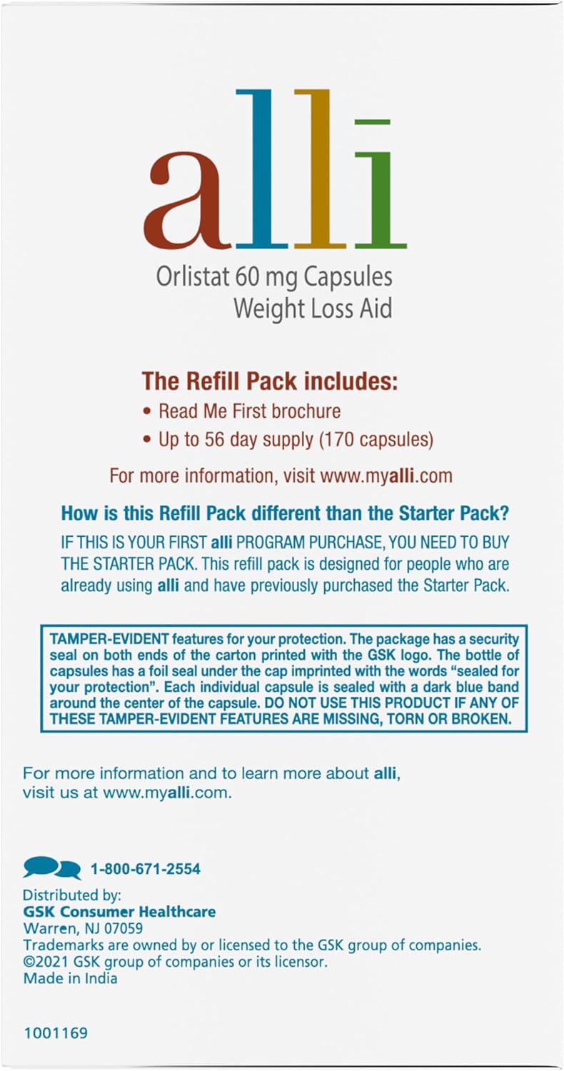 Alli Diet Weight Loss Supplement Pills, Orlistat 60mg Capsules, 170 Count