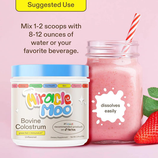 Miracle Moo Colostrum Supplement for Gut Health, Hair Growth, and Immune Support, Unflavored 60 Servings