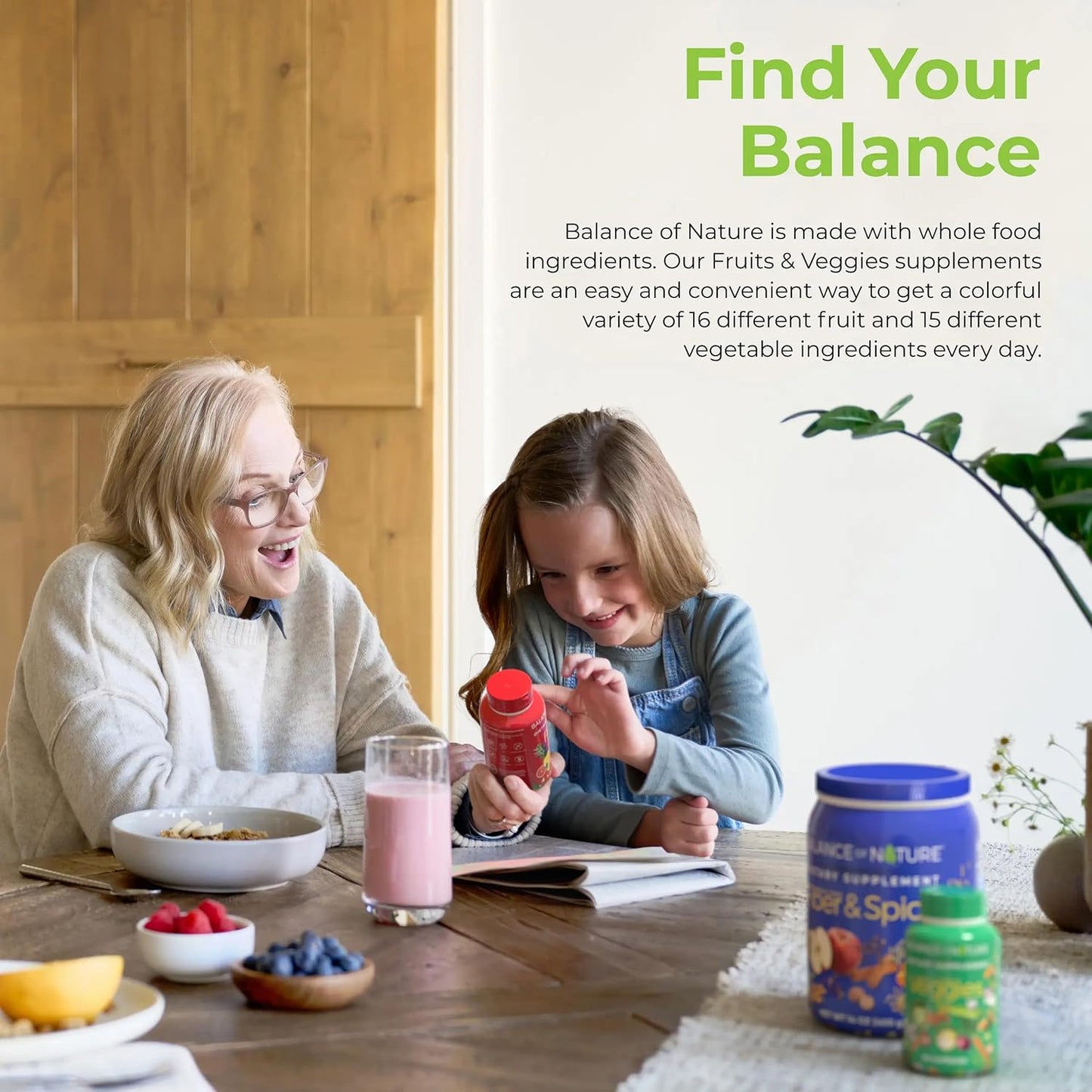 Balance of Nature Fruits and Veggies Supplements - Whole Fruit and Vegetable Ingredients for Women, Men, and Kids - 90 Fruit Capsules, 90 Veggie Capsules