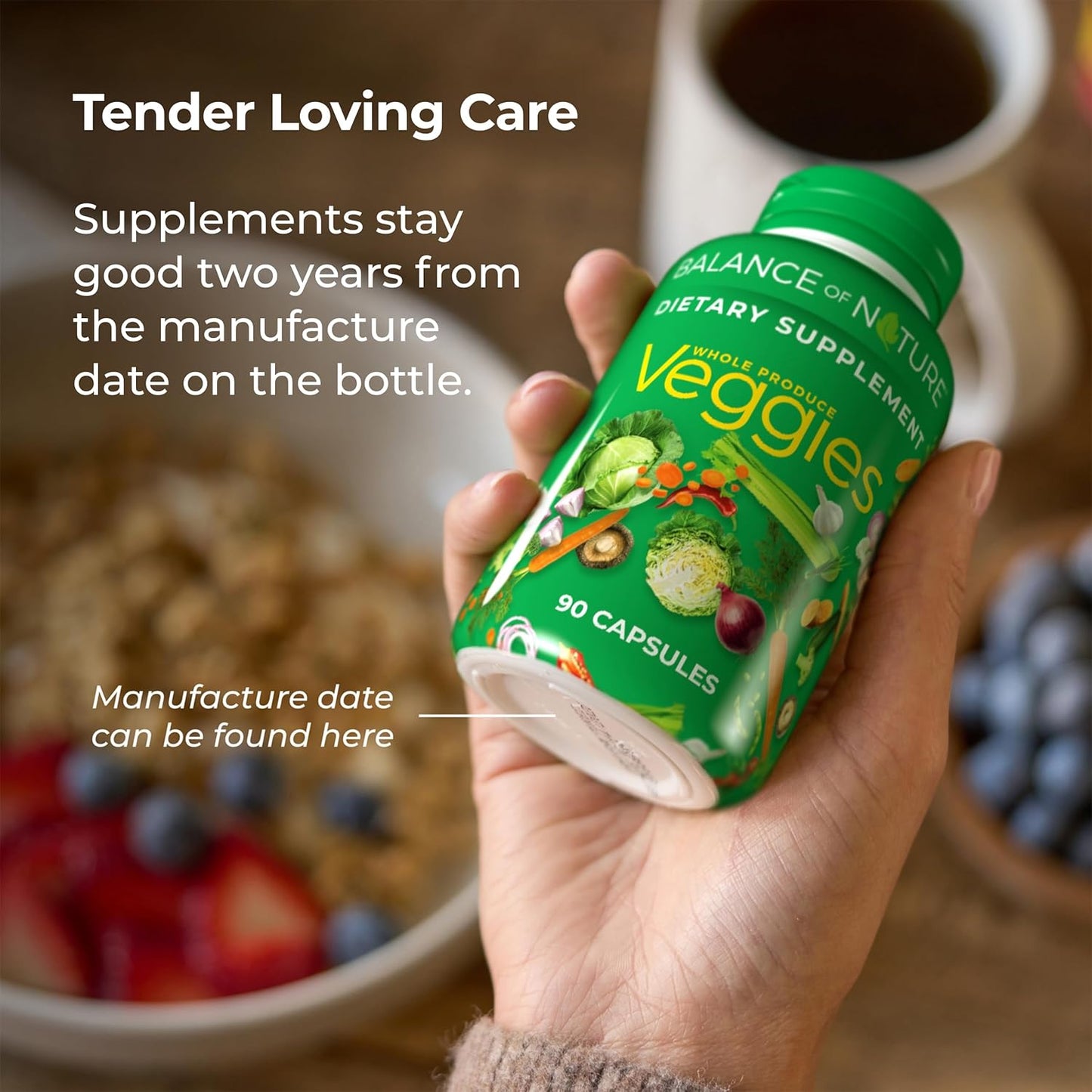 Balance of Nature Fruits and Veggies Supplements - Whole Fruit and Vegetable Ingredients for Women, Men, and Kids - 90 Fruit Capsules, 90 Veggie Capsules