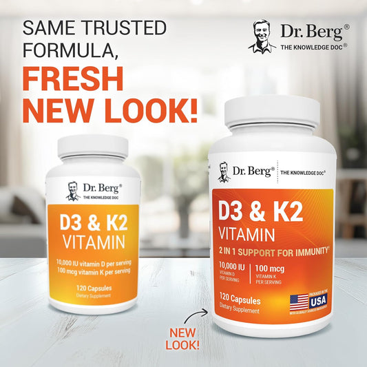 Dr. Berg Maximum Strength 7-in-1 Vitamin D3 K2 10,000 IU | Naturally Derived D3 | 4X Lab-Tested & Verified | High Absorption Formula | K2 D3 Vitamin Supplement - 120 Capsules