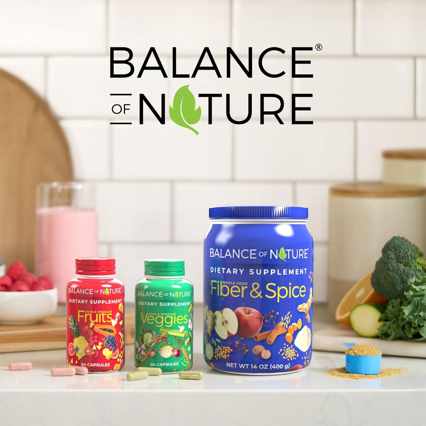 Balance of Nature Fruits and Veggies Supplements - Whole Fruit and Vegetable Ingredients for Women, Men, and Kids - 90 Fruit Capsules, 90 Veggie Capsules