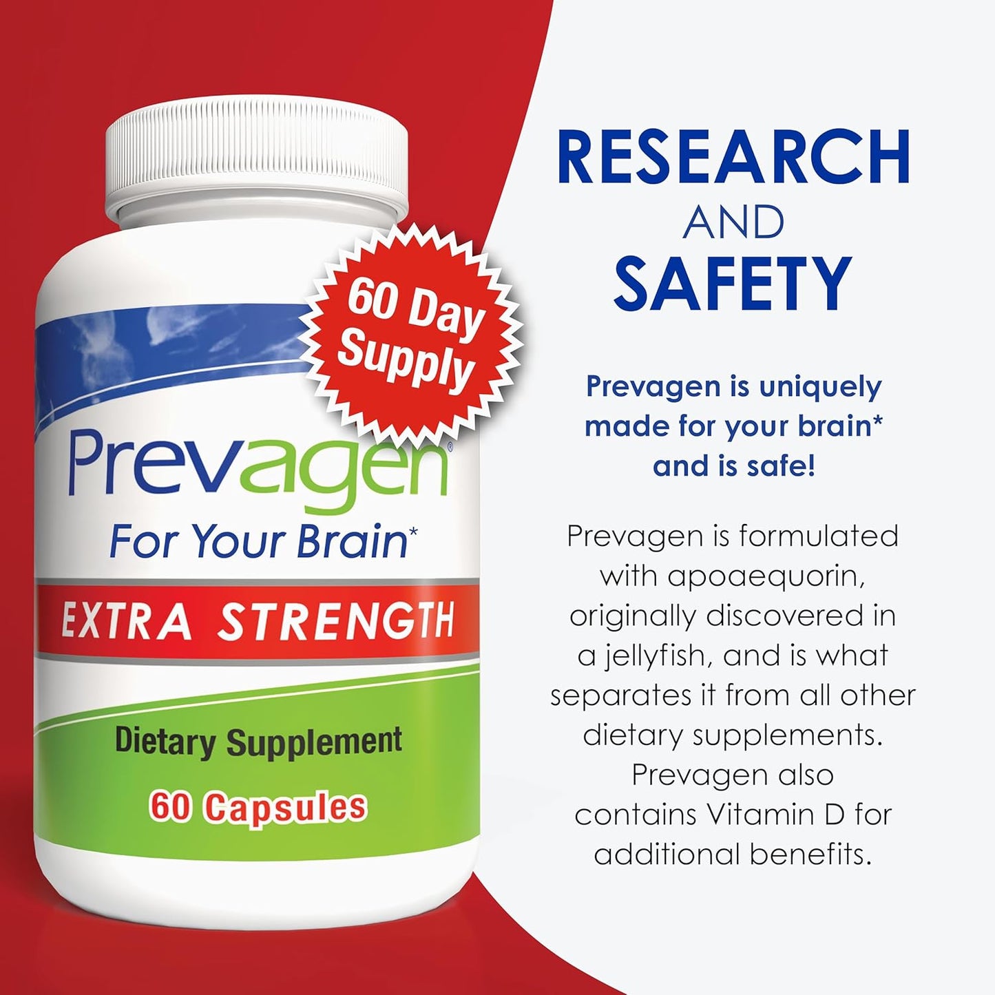 Prevagen Extra Strength 20mg, 60 Capsules, with Apoaequorin & Vitamin D For Your Brain