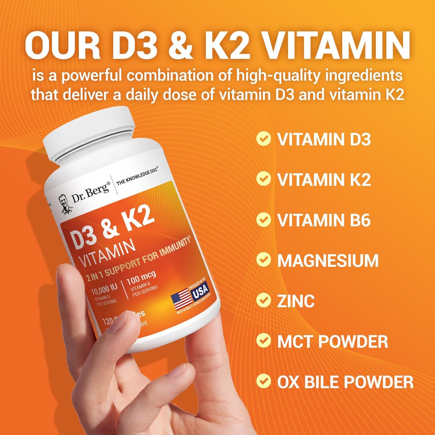 Dr. Berg Maximum Strength 7-in-1 Vitamin D3 K2 10,000 IU | Naturally Derived D3 | 4X Lab-Tested & Verified | High Absorption Formula | K2 D3 Vitamin Supplement - 120 Capsules