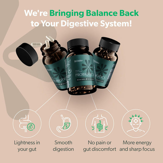 BIOMA Probiotics - Digestive Health Probiotic - Gut Support for Men & Women with Xylooligosaccharides, Tributyrin & Bifidobacterium - Vegan & Gluten Free - 60 Delayed-Release Capsules
