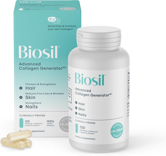 Biosil Collagen Booster Supplement - 120 Original Capsules - Patented ch-OSA Activator for Skin, Hair, Nails & Joints - Supports Natural Production