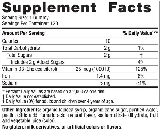 Nordic Naturals Vitamin D3 Gummies, Wild Berry - 120 Gummies - 1000 IU Vitamin D3, 1.4 mg Iron - Great Taste - Healthy Bones, Mood & Immune System Function - Non-GMO - 120 Servings