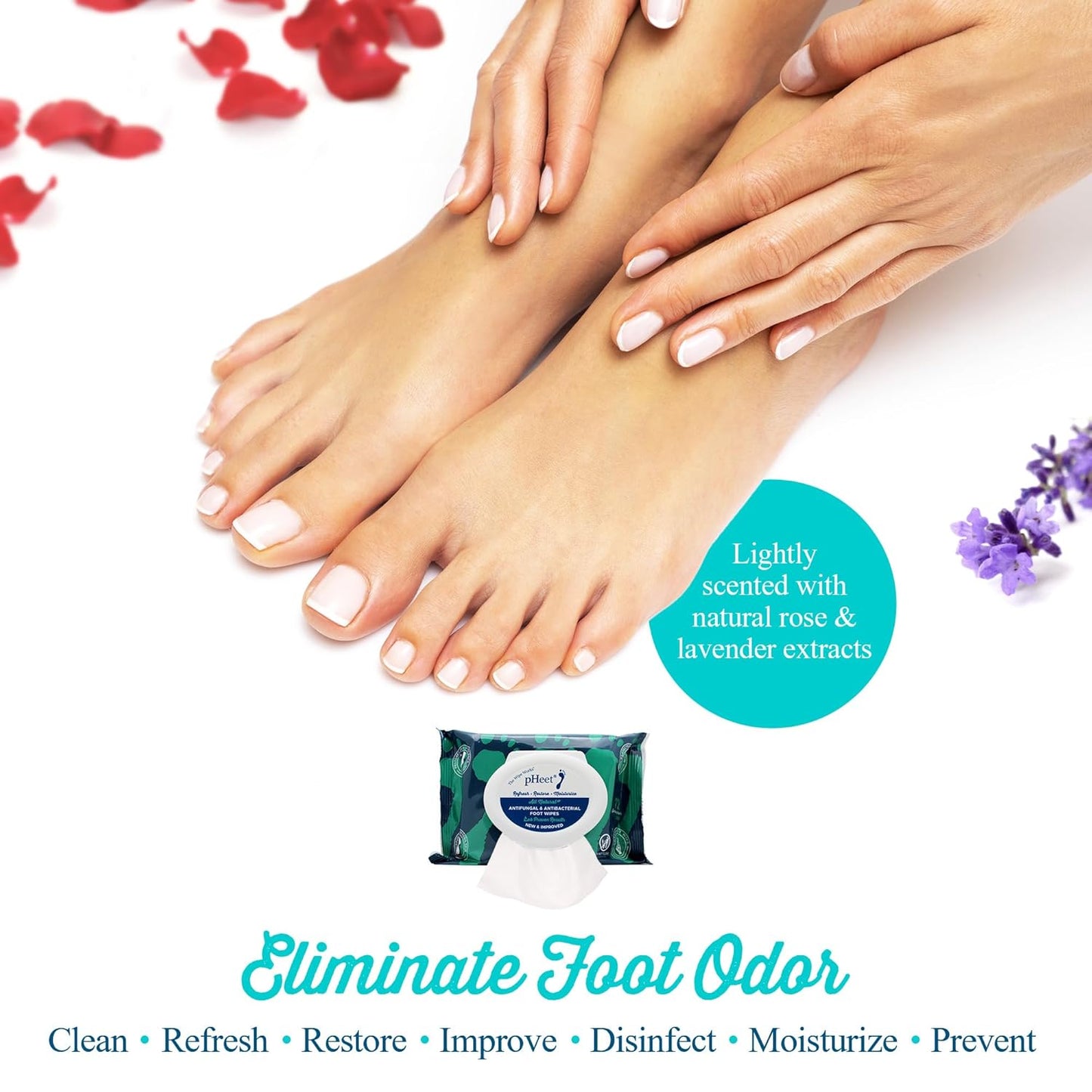 pHeet® Foot Wipes All-Natural Antifungal & Antibacterial Formula, Cleanses, Moisturizes, Prevents & Kills Athletes Foot, Toenail & Foot Fungus, Odor & Improves Dry, Cracked, Flaky & Diabetic Skin 72ct