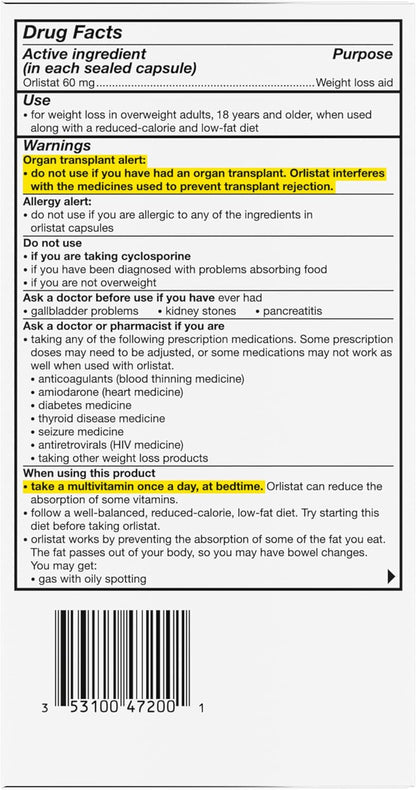 Alli Diet Weight Loss Supplement Pills, Orlistat 60mg Capsules, 170 Count