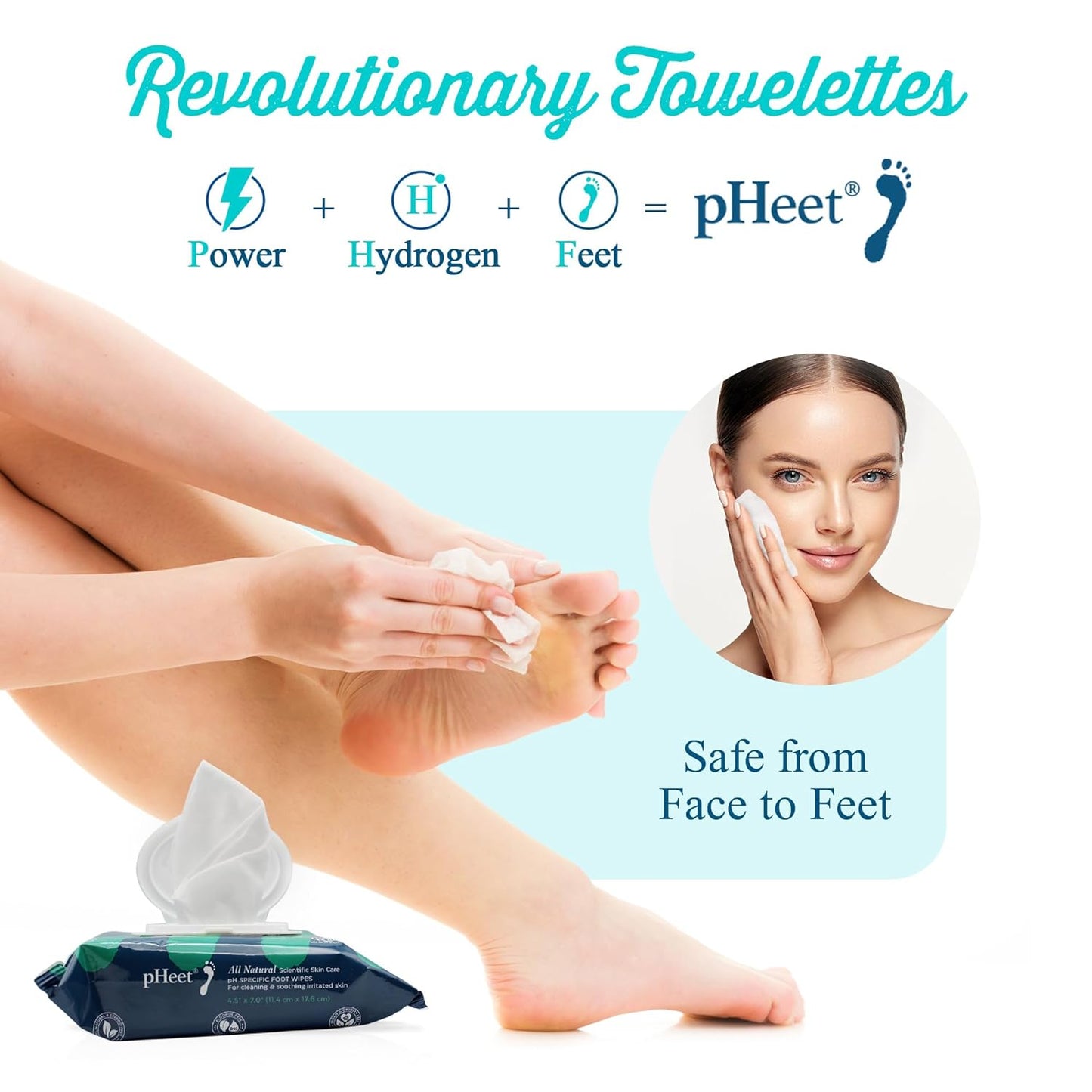 pHeet® Foot Wipes All-Natural Antifungal & Antibacterial Formula, Cleanses, Moisturizes, Prevents & Kills Athletes Foot, Toenail & Foot Fungus, Odor & Improves Dry, Cracked, Flaky & Diabetic Skin 72ct