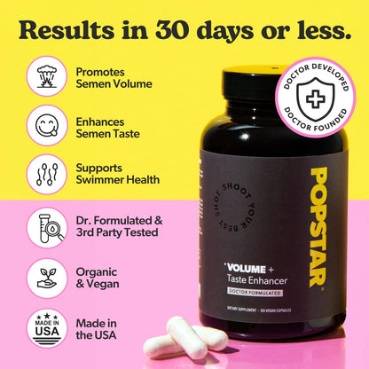 POPSTAR Labs Semen Volume Booster - Men's Semen Health & Fertility Supplement - Doctor Formulated to Increase Load Volume - Made in USA - Non-GMO, Organic, Vegan - 120 Capsules