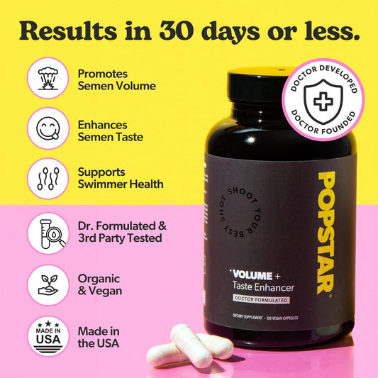 POPSTAR Labs Semen Volume Booster - Men's Semen Health & Fertility Supplement - Doctor Formulated to Increase Load Volume - Made in USA - Non-GMO, Organic, Vegan - 120 Capsules