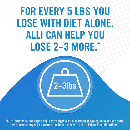 Alli Diet Weight Loss Supplement Pills, Orlistat 60mg Capsules, 170 Count