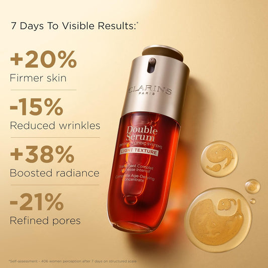 Clarins DOUBLE SERUM LIGHT TEXTURE | Anti Aging Serum | Visibly Firms, Smoothes, Boosts Radiance and Refines Pores | 24H Hydration | Great for Combination to Oily Skin and Humid Climates